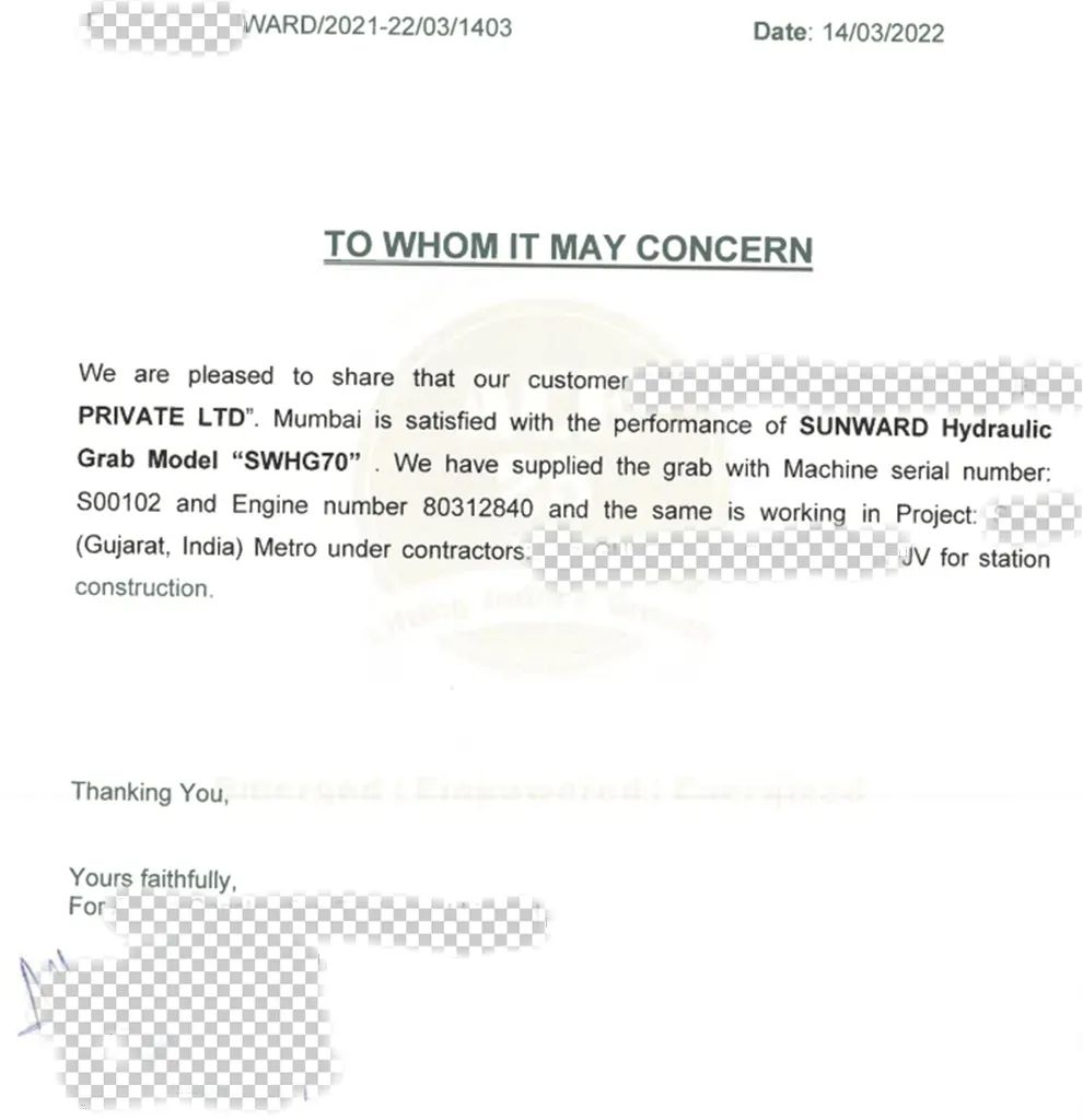 感激信！j9国际集团智能SWHG70液压抓斗助力海表基础施工获注定